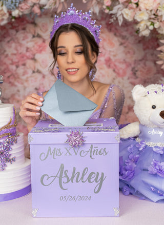 Lilac with butterflies teddy bear for quinceanera