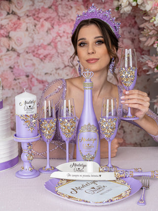 Lavender quinceanera brindis package with candle