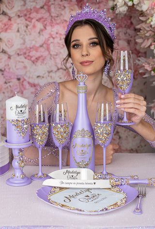 Lavender 2 quinceanera champagne glasses