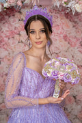 Lavender with pink and ivory quinceanera bouquet 13 inches