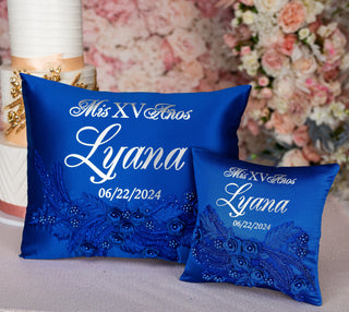 Royal Blue silver Quinceanera pillows set and teddy bear