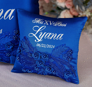 Royal blue silver quinceanera tiara pillow
