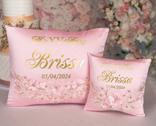 Pink and Gold quinceanera pillows set