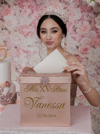 Rose Gold quinceanera money card box