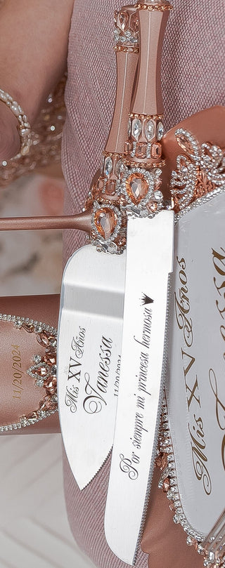 Rose Gold quinceanera cake knife and server
