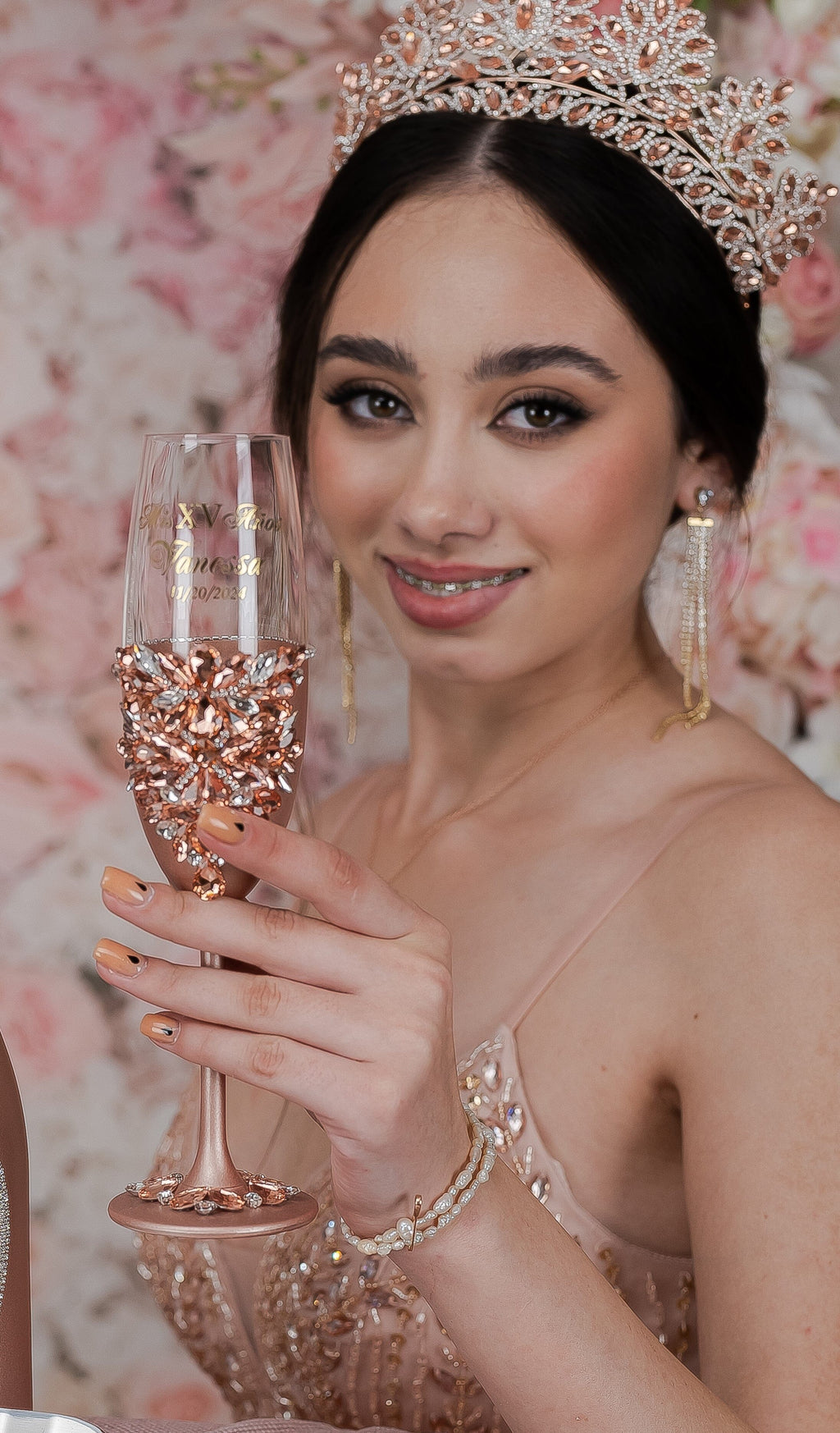 Rose Gold 1 quinceanera champagne glass / quinceanera-decor