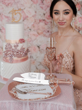 Rose Gold quinceanera brindis package (5 pcs)