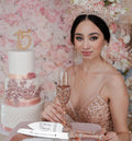 Rose Gold quinceanera cake knife set with 1 glass