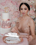 Rose Gold quinceanera cake knife set with 2 glasses