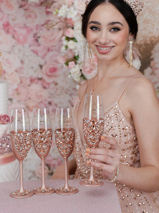 Rose Gold 4 quinceanera champagne glasses