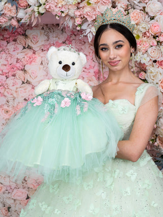 Sage Green Pink last teddy bear for quinceanera