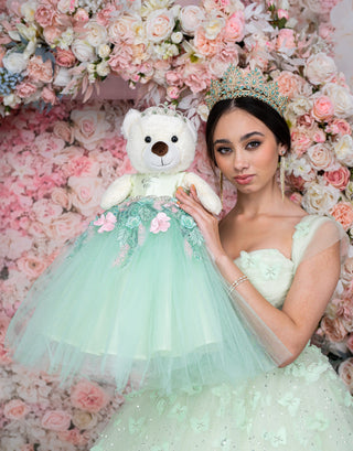 Sage Green Pink last teddy bear for quinceanera