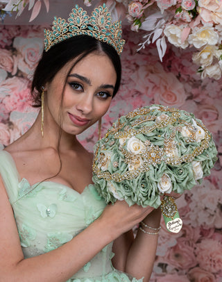 Sage green quinceanera guest book with pen