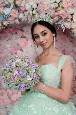 Sage Green Lilac Quinceanera Bouquet 13 inches