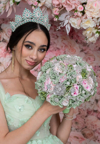 Sage Green Pink quinceanera dress hanger