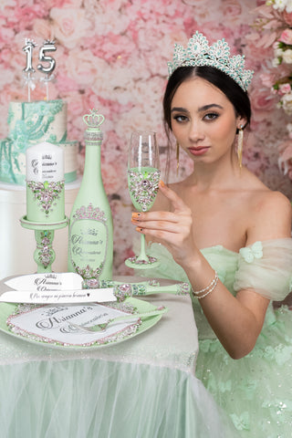 Sage Green Pink La Ultima Muneca for quinceanera