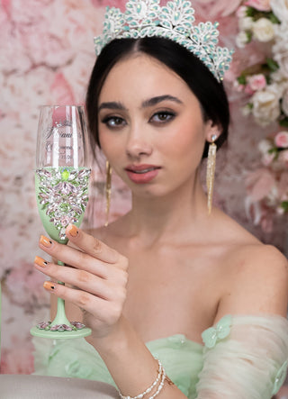 Sage Green Pink 1 quinceanera champagne glass