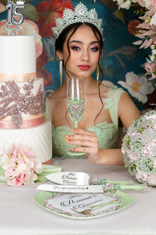 Sage Green Pink quinceanera brindis package (5 pcs) / quinceanera-decor Sage Green Pink quinceanera brindis package (5 pcs) / quinceanera-decor