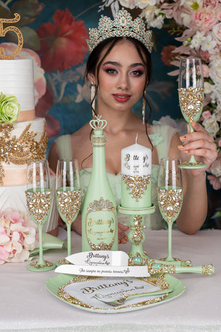 Quinceaera Bouquet Mint Sage Green Gold 9 Quinceaera Bouquet Mint Sage Green Gold 9