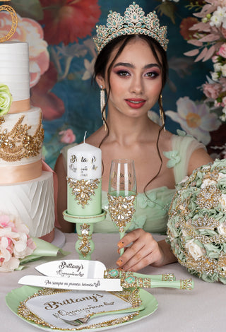 Sage Green 15 candle ceremony for quinceanera