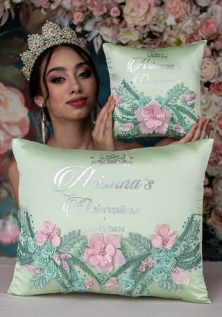 Sage Green Pink quinceanera pillows set
