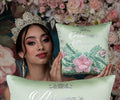 Sage Green Pink quinceanera tiara pillow