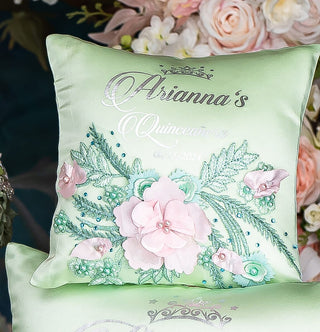Sage Green Pink quinceanera tiara pillow