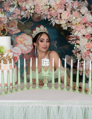 Sage green quinceanera guest book with pen