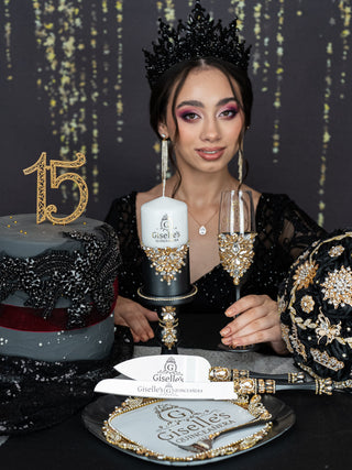 Black Quinceanera Brindis Package with Bottle