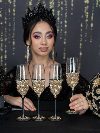 Black 1 quinceanera champagne glass