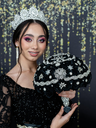 Black silver quinceanera kneeling pillow, shoes pillow