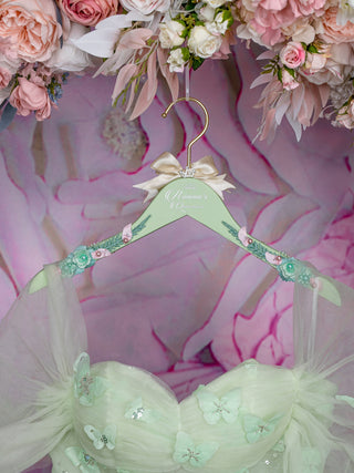 Sage Green Pink quinceanera dress hanger