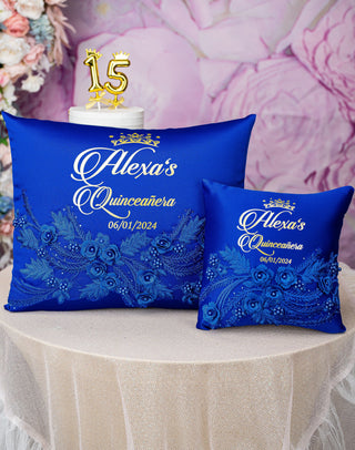 Royal blue quinceanera tiara pillow