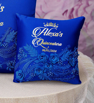 Royal blue quinceanera tiara pillow