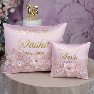 Pink Iridescent quinceanera tiara pillow
