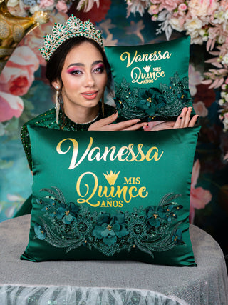 Green quinceanera pillows set