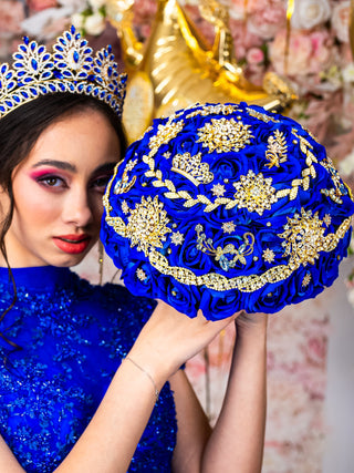 Royal blue with Gold robe for quinceanera Royal blue with Gold robe for quinceanera
