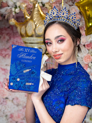 Royal Blue SIlver Quinceanera Bible (Spanish version)