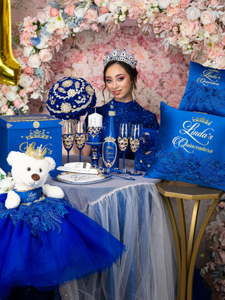 Royal blue quinceanera tiara pillow