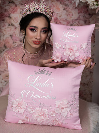 Pink quinceanera tiara pillow