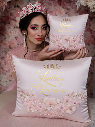 Pink and Gold quinceanera tiara pillow