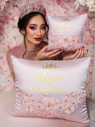 Pink and Gold quinceanera tiara pillow