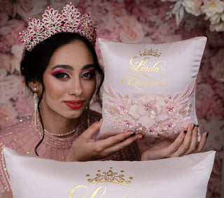 Pink and Gold quinceanera tiara pillow