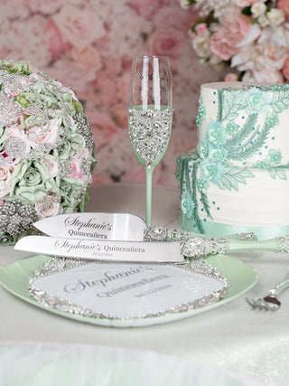 Sage Green silver 1 quinceanera champagne glass