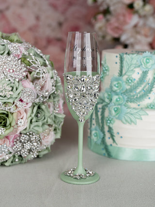 Sage Green silver Quinceanera Brindis Package with Bottle