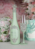 Sage Green silver Quinceanera Bottle with 1 Glass