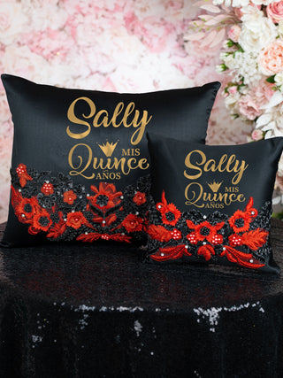 Black with Red quinceanera tiara pillow