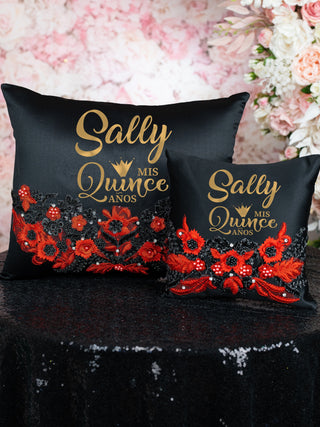Black with Red quinceanera pillows set