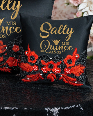 Black with Red quinceanera tiara pillow