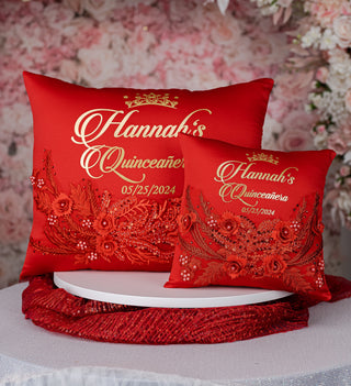 Red quinceanera tiara pillow